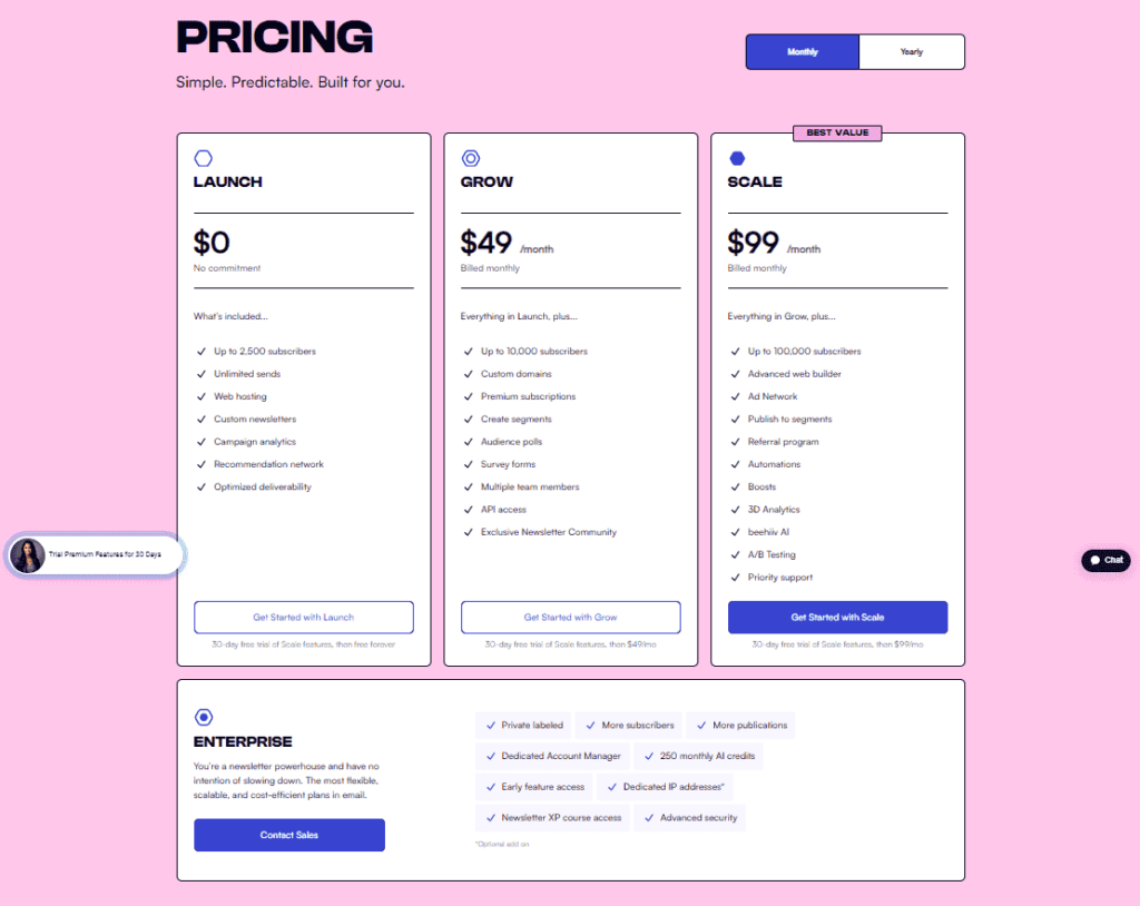 pricing beehiiv 1