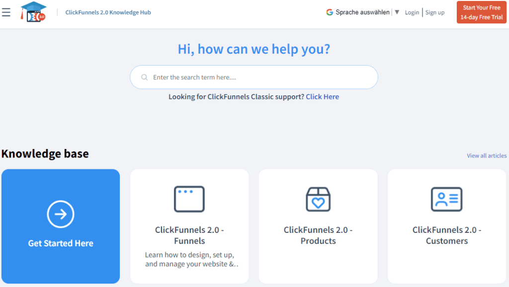 ClickFunnels customer support options.